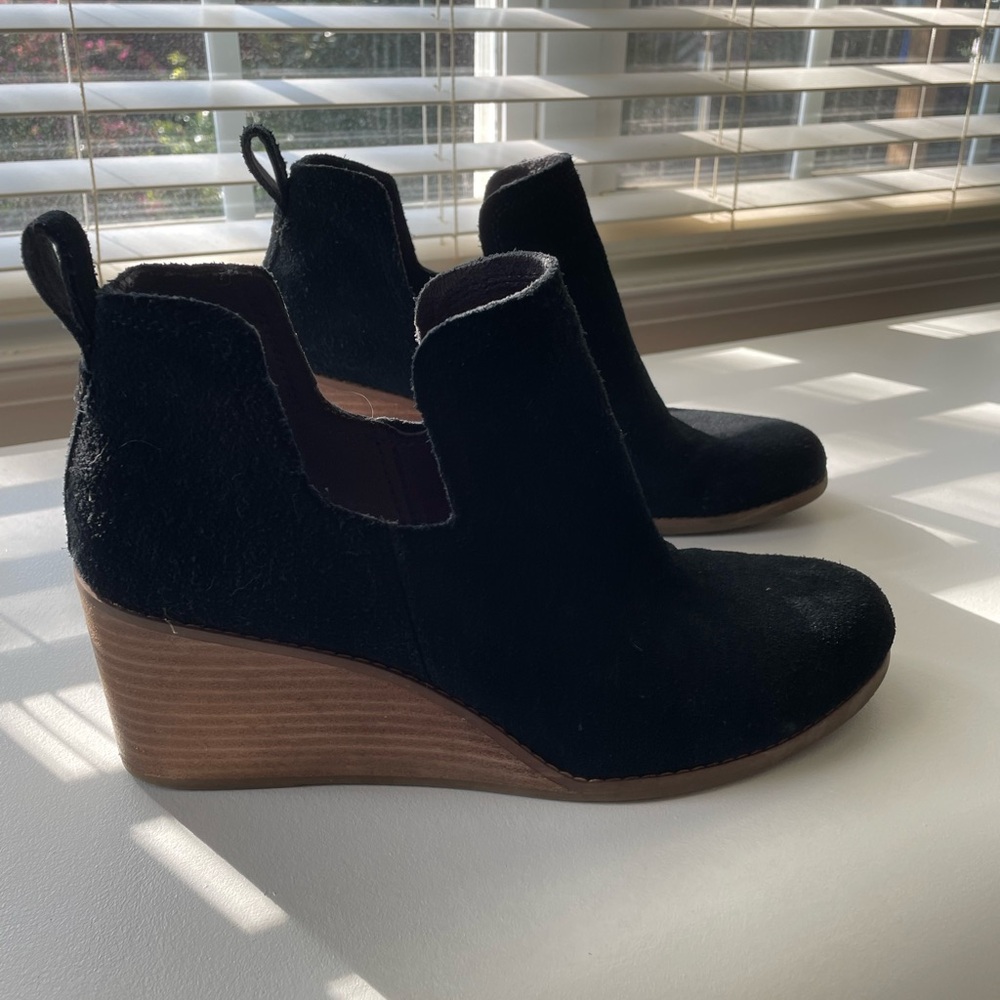 Toms Black Suede Wedge Ankle Boots